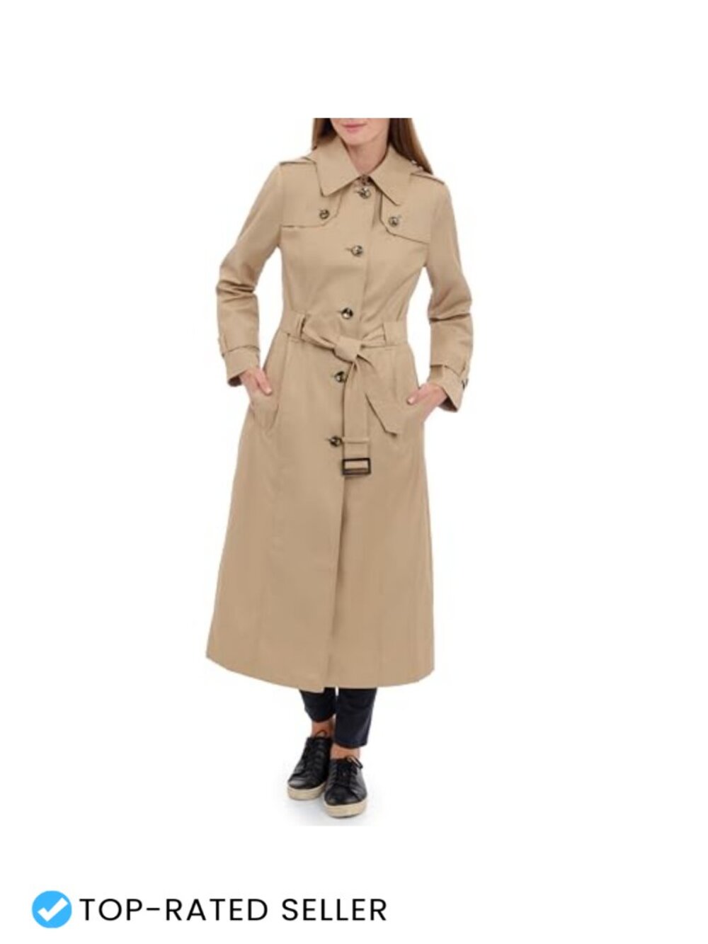 Single Breasted Long Trench Coat Epaulettes Belt Notch Detachable Hood
